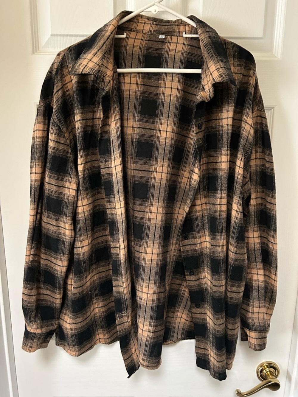 Black and Tan Plaid Button-Up Shirt